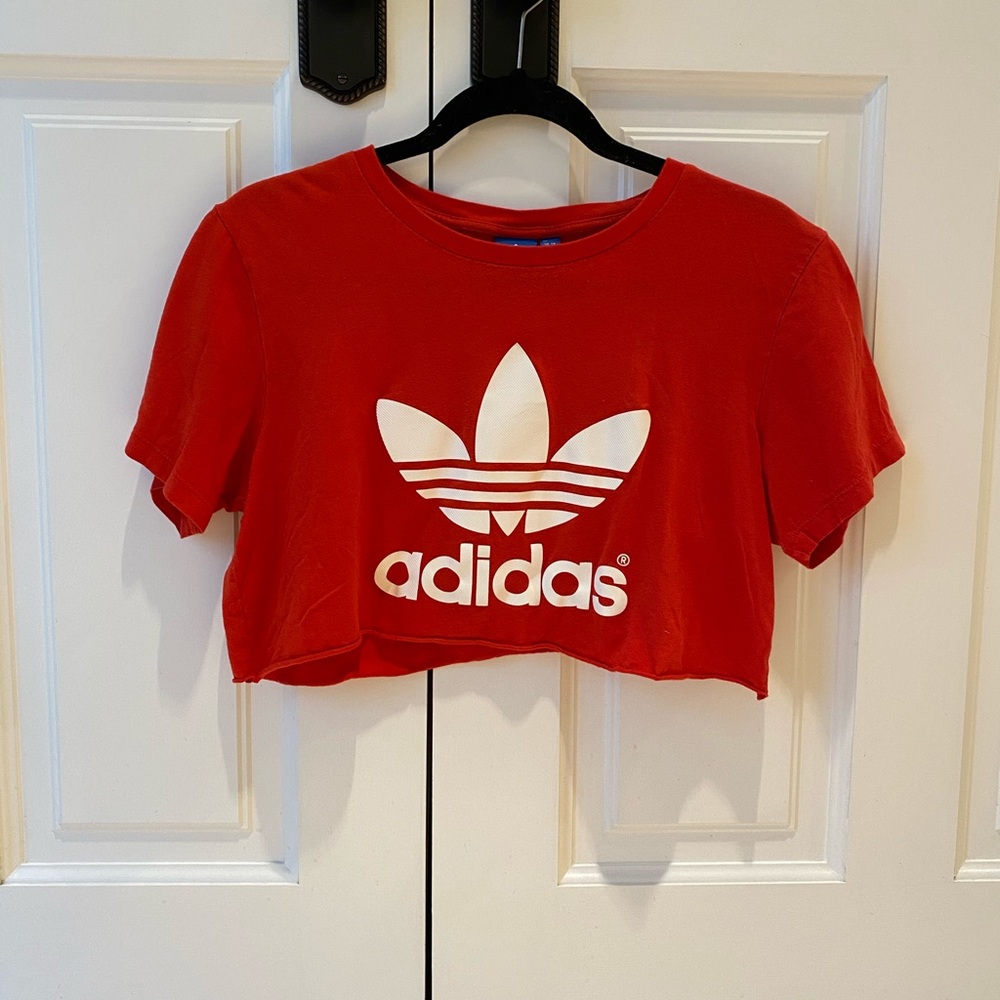 Cropped Red Adidas Logo Tee